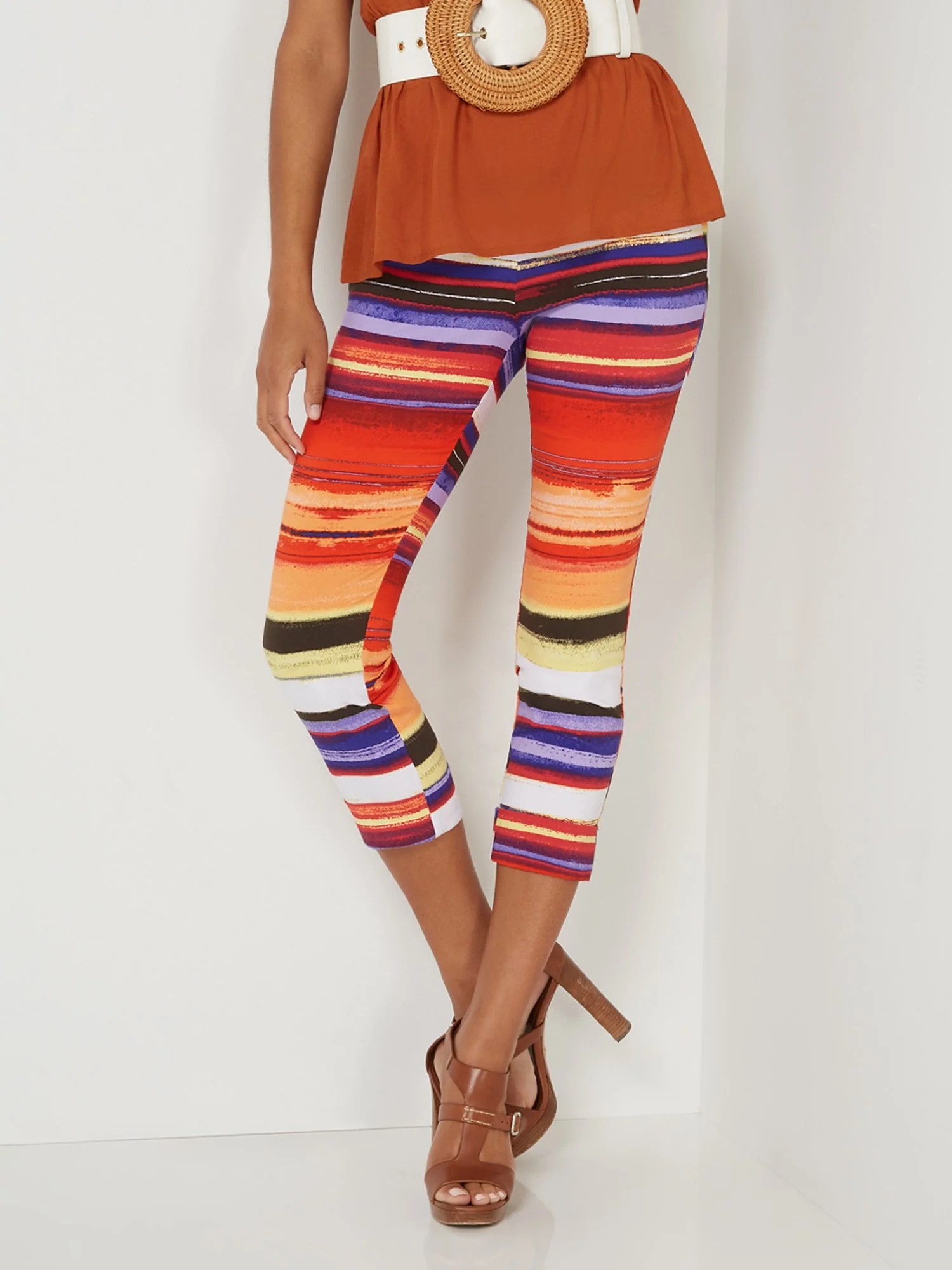 Whitney High-Waisted Pull-On Slim-Leg Capri Pant - Stripe