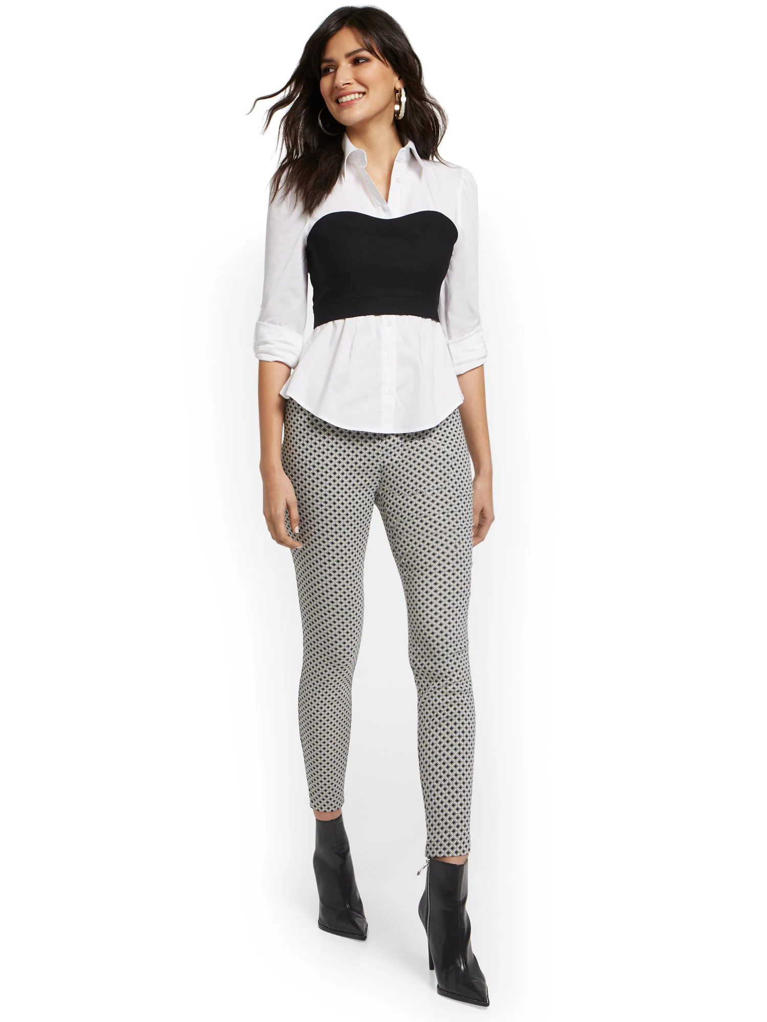 Whitney High-Waisted Pull-On Slim-Leg Pant - Grid - Image 2