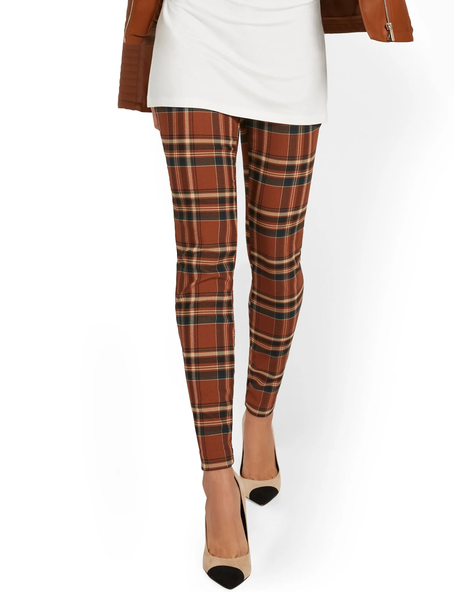 Whitney High-Waisted Pull-On Slim-Leg Pant - Plaid