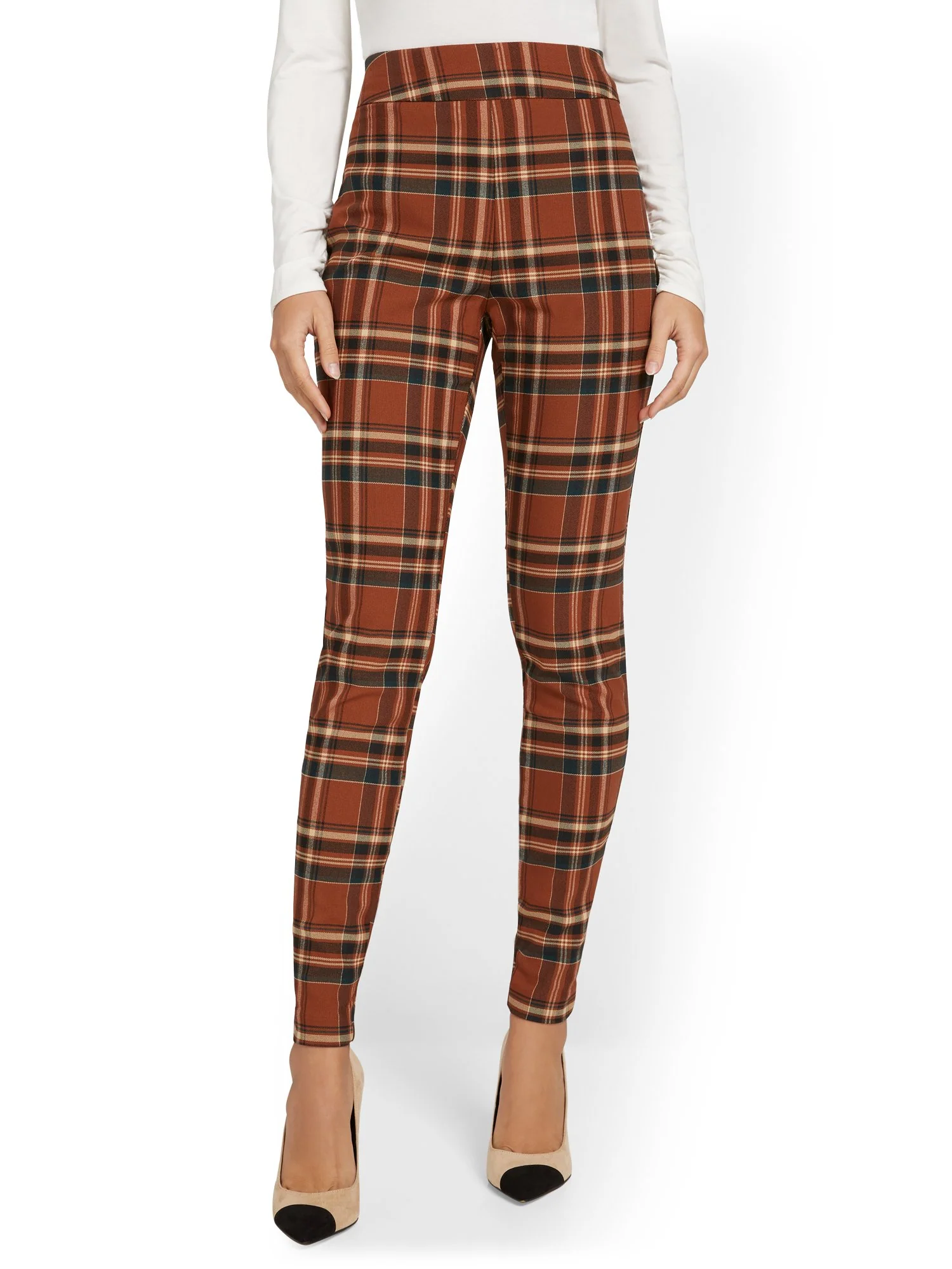 Whitney High-Waisted Pull-On Slim-Leg Pant - Plaid - Image 5