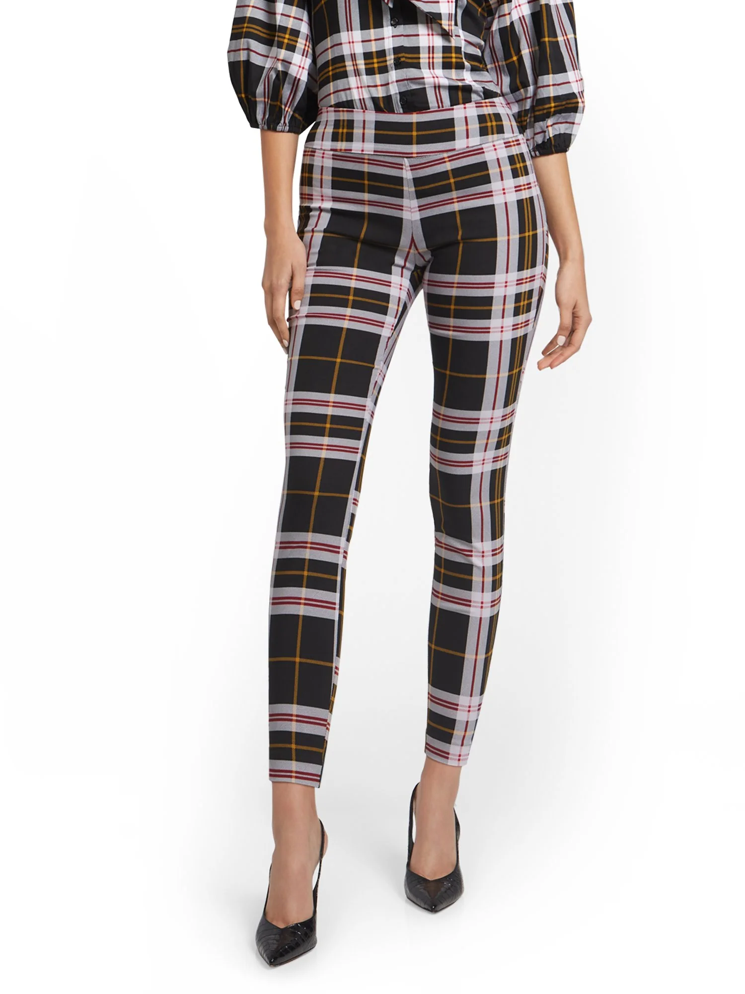 Whitney High-Waisted Pull-On Slim-Leg Pant - Plaid - Image 5