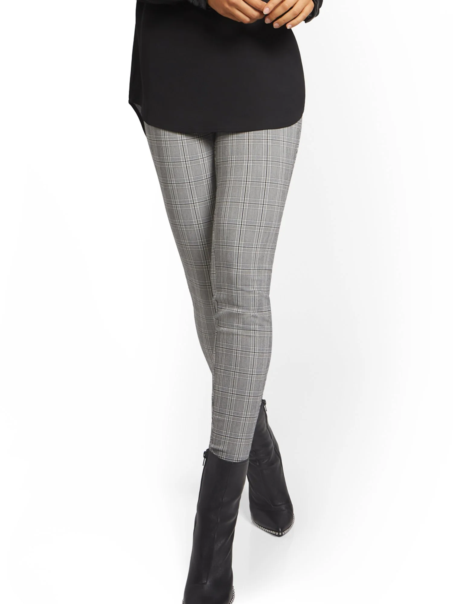 Whitney High-Waisted Pull-On Slim-Leg Pant - Plaid