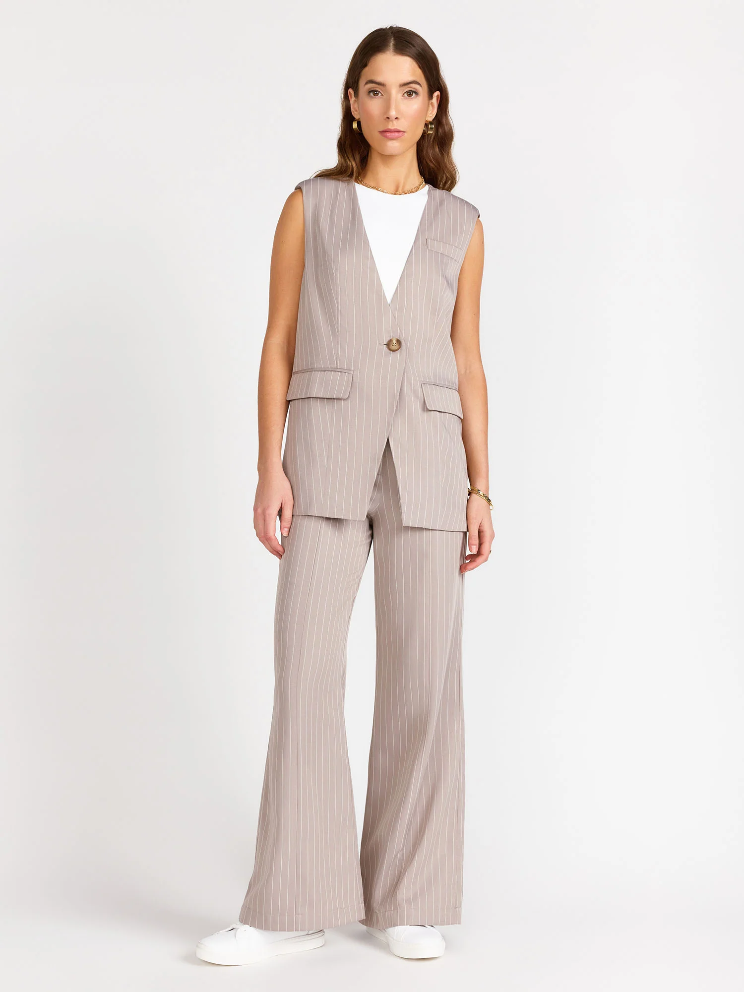 Wide Leg Woven Pinstripe Pant - Crescent - Image 3