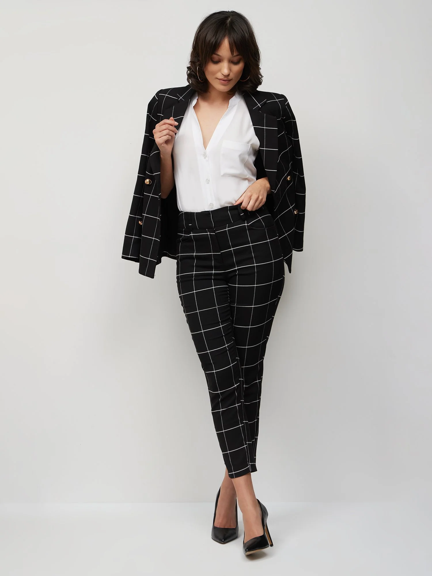 Windowpane-Print High-Waisted Straight-Leg Ankle Pant - Image 4