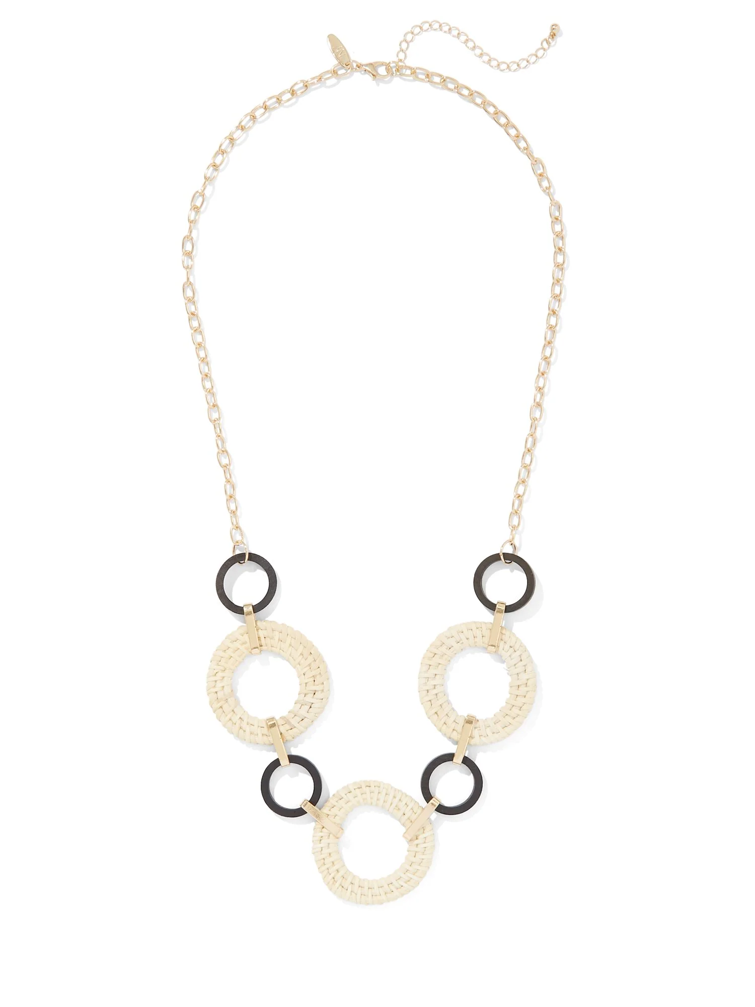 Wooden & Raffia Circle Link Necklace