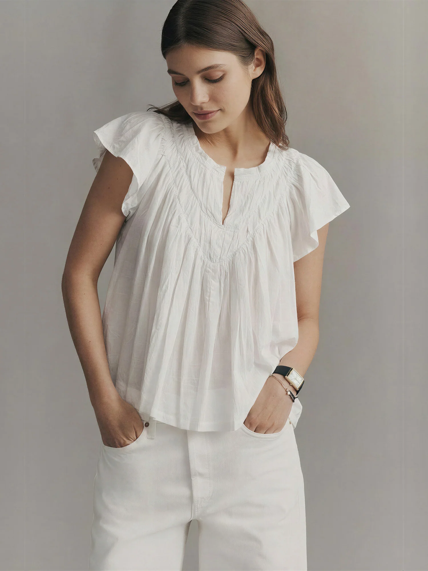 Wren Embroidered Flutter Sleeve Blouse