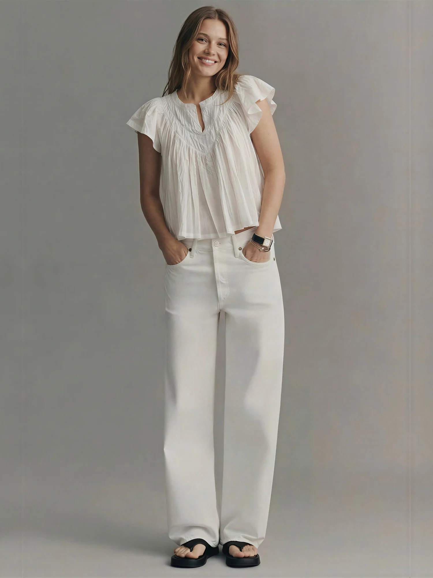 Wren Embroidered Flutter Sleeve Blouse - Image 2