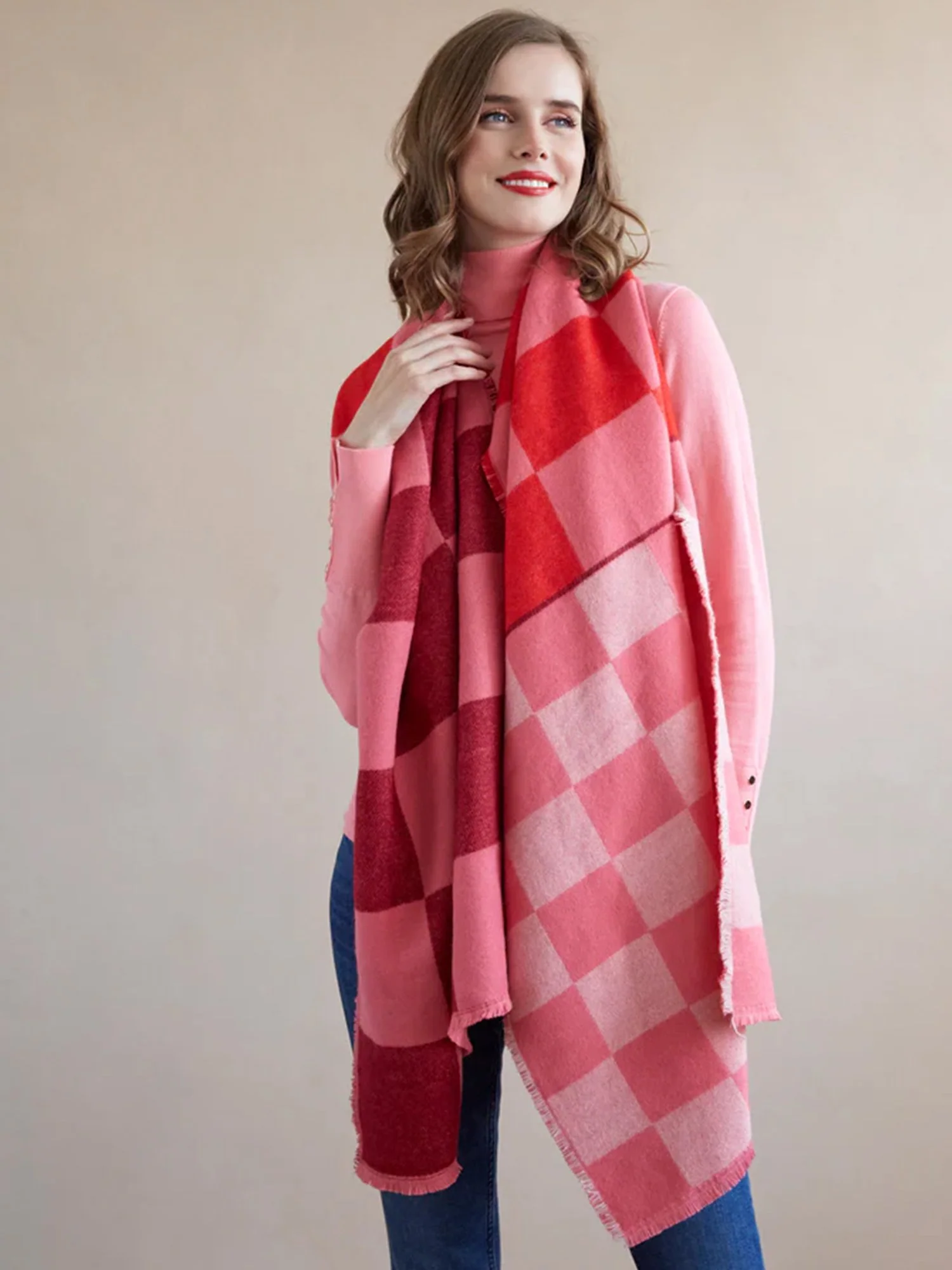 Shiraleah Yule Check Winter Scarf, Pink and Red - Brands We Love - Image 3