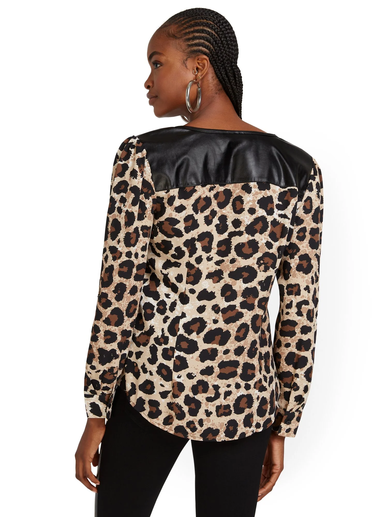 Zip-Front Blouse - Leopard - Image 3