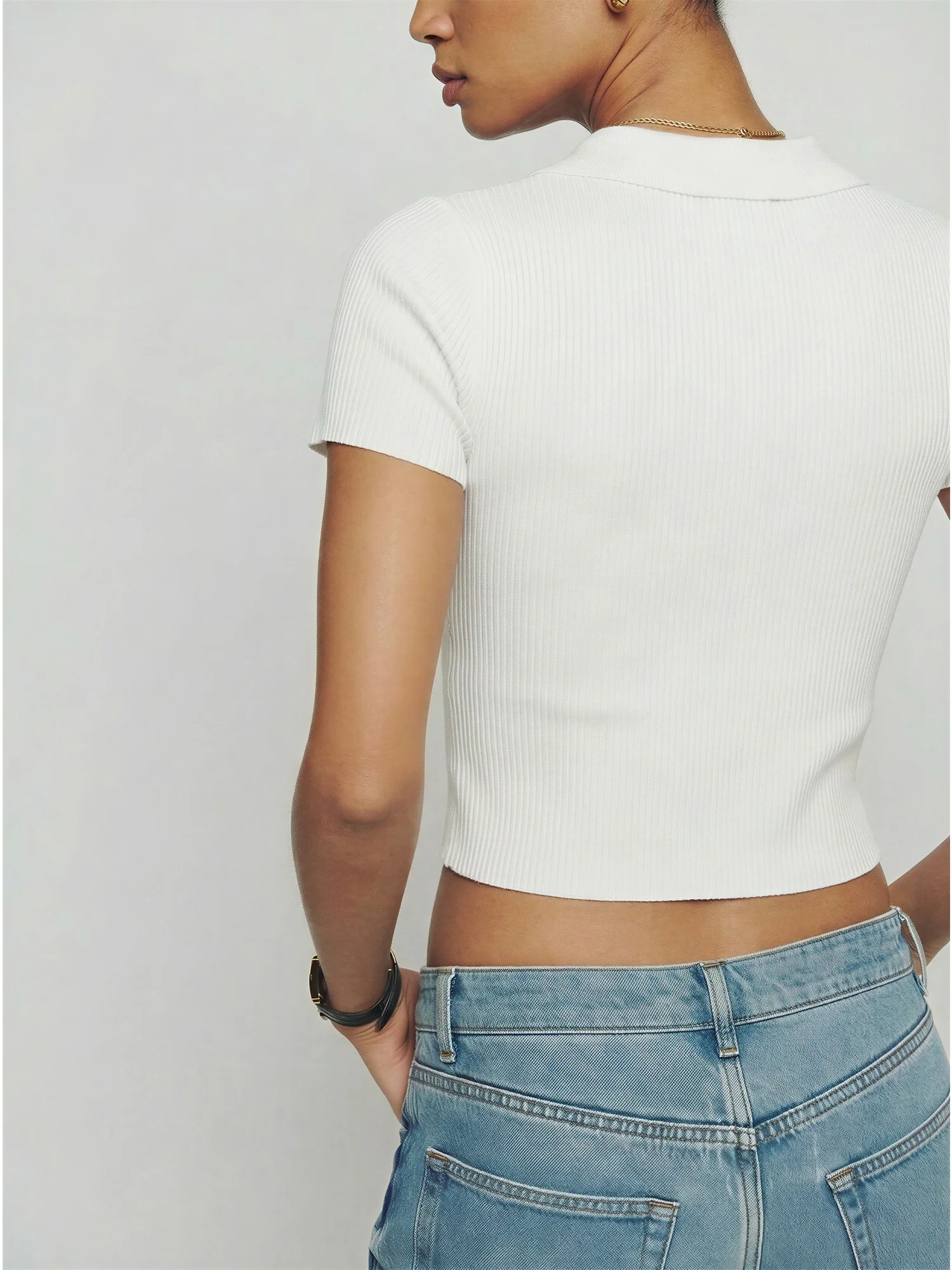 Zip Polo Rib Knit Top - Image 4